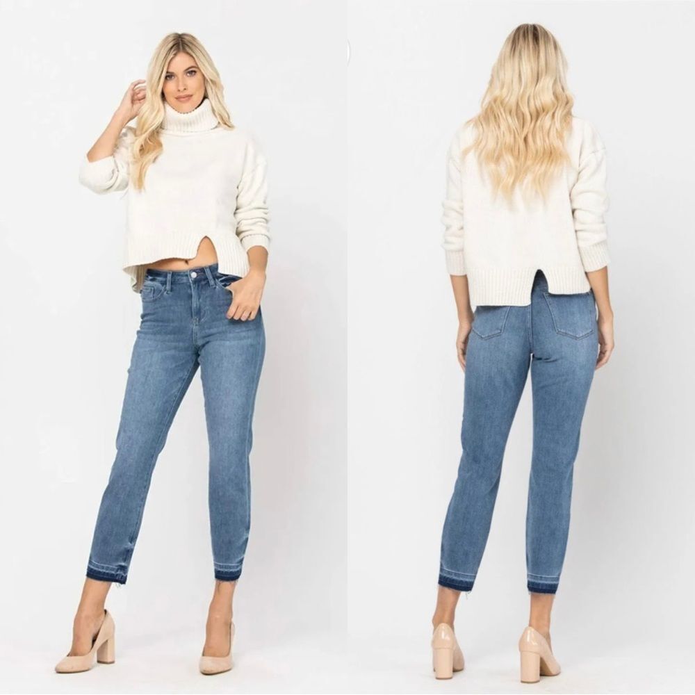 Judy Blue Thermadenim Undone Hem High Rise Boyfriend Ankle Stretch Jean Size 31